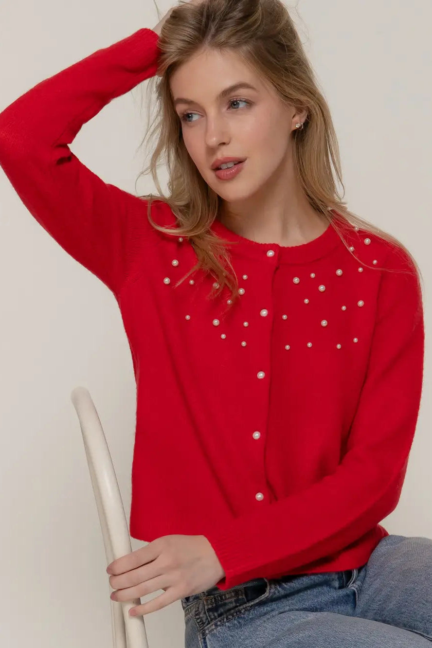 Pearl Embellished Sweater Cardigan
