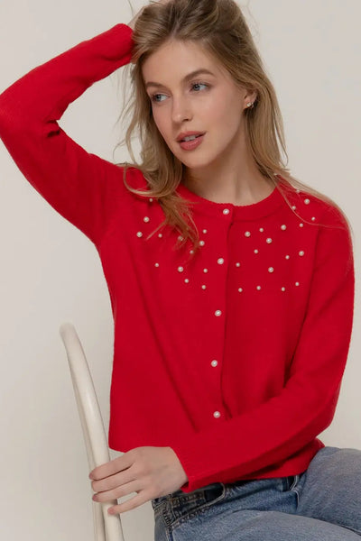Pearl Embellished Sweater Cardigan