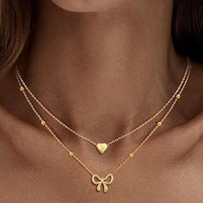 Layered Heart and Bow Necklace