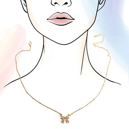 Pearl Bow Charm Ball Chain Necklace