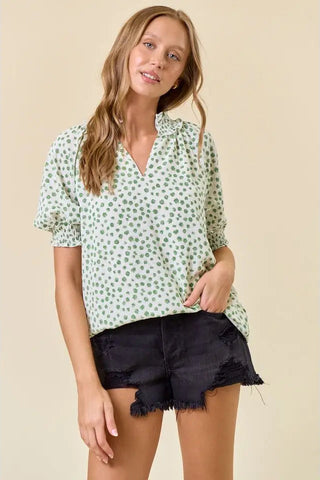 Jacquard Dot Print Short Sleeve Blouse