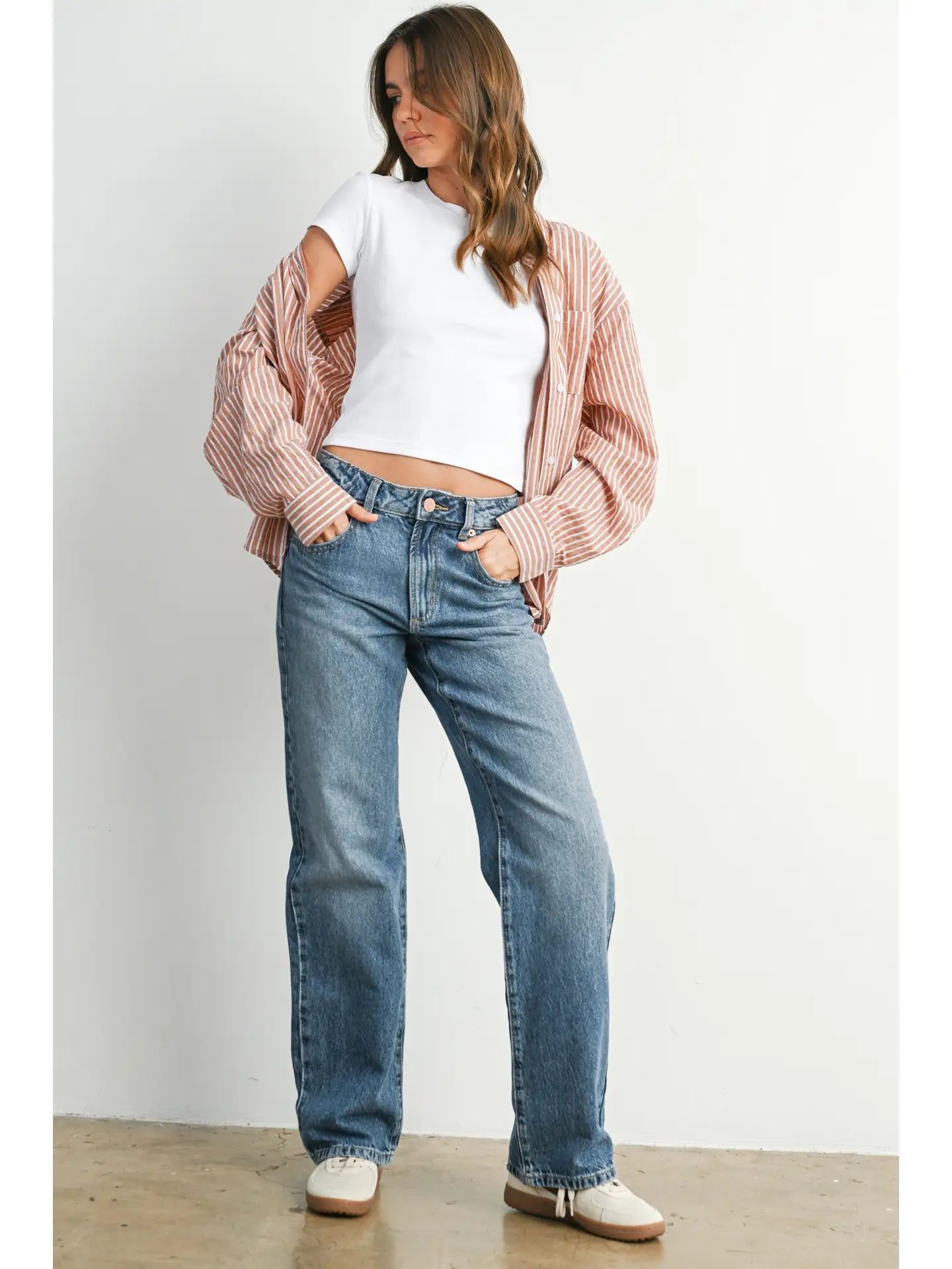 Cropped Striped Button-Up