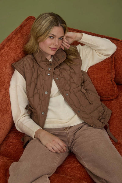 Snap Button Down Quilted Puffer Vest