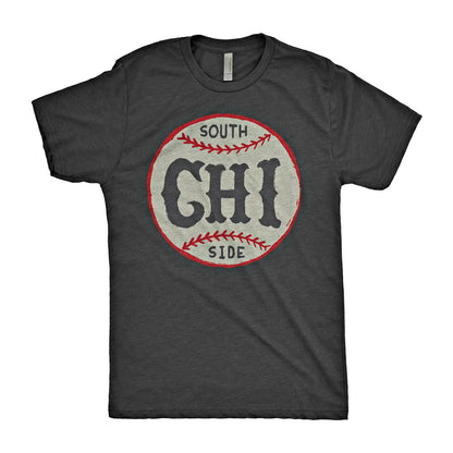 Dark gray t-shirt with 'South Chi Side' graphic design on a white background