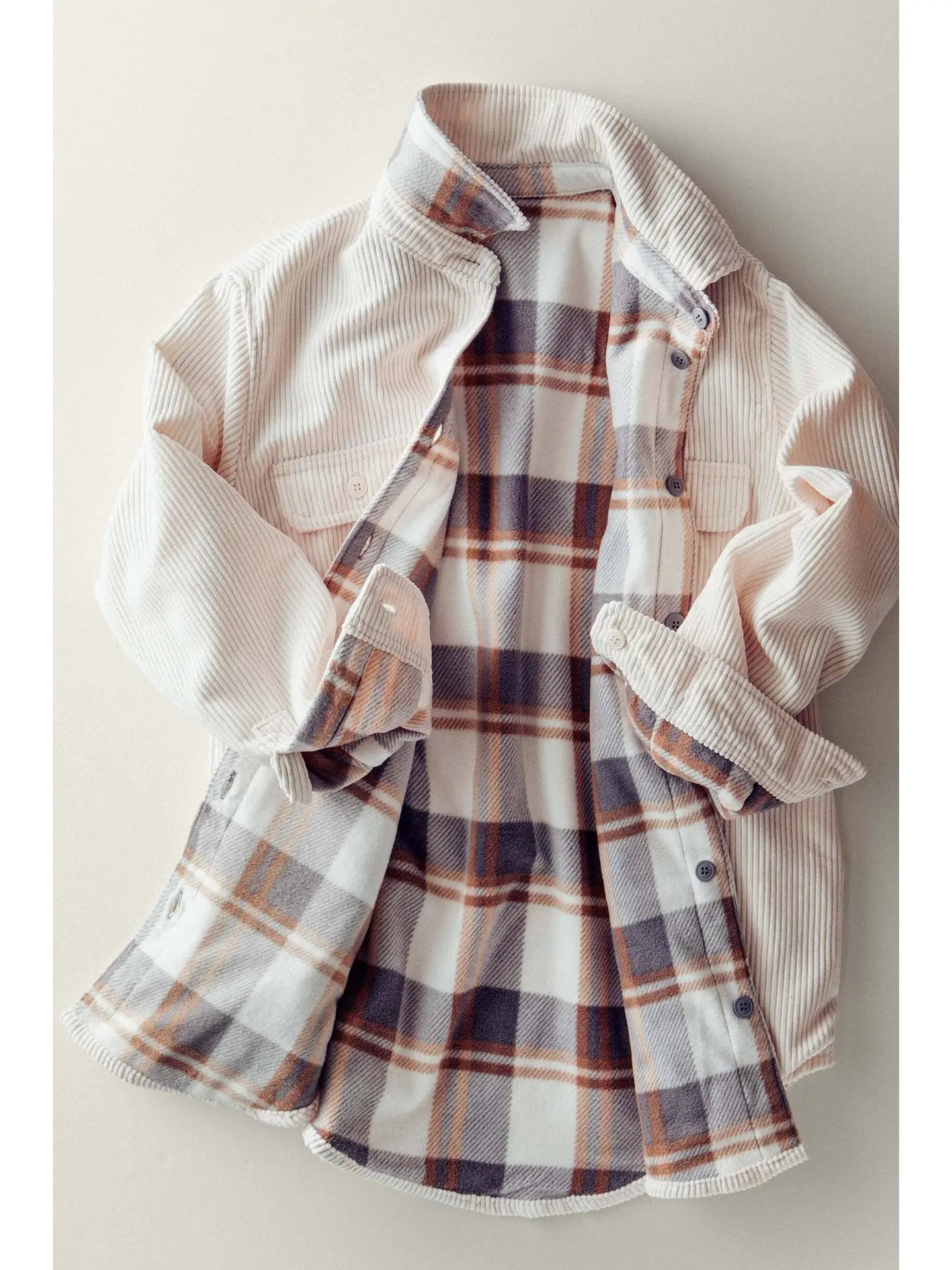 Plaid Lined Corduroy Flannel Shacket