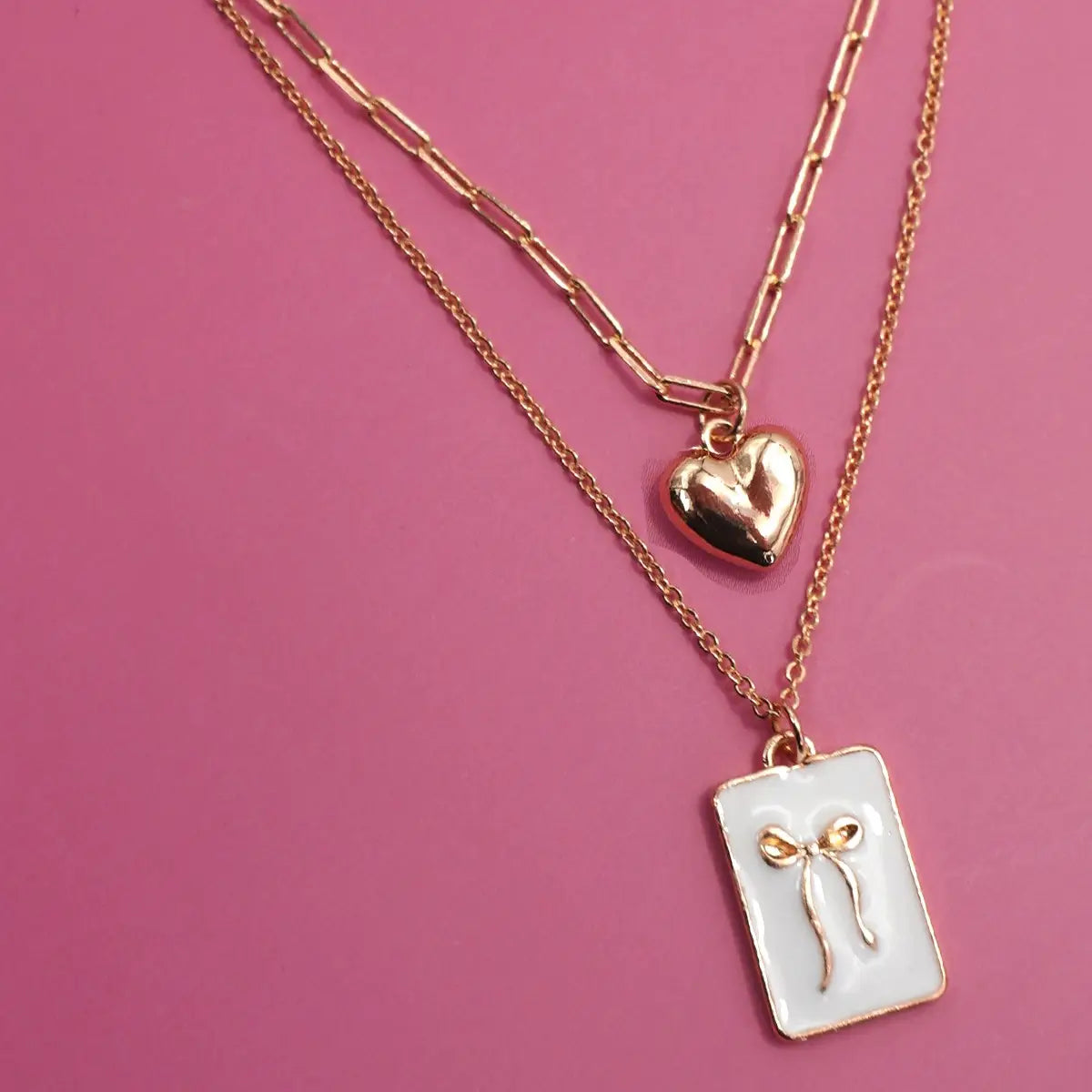 Square Bow Charm Layered Necklace
