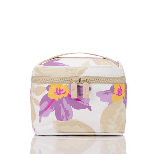 Small cylindrical pouch with floral design on a white background