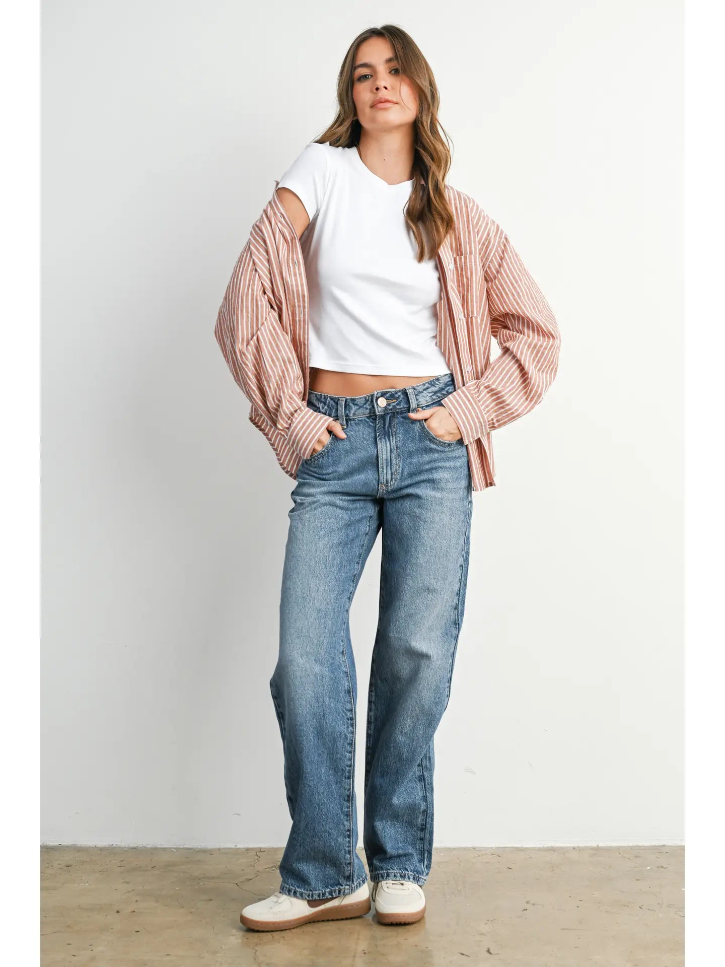 Cropped Striped Button-Up