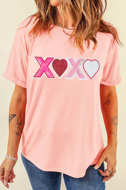 XOXO Sequin Heart Graphic Tee