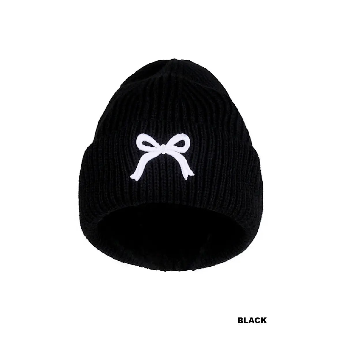 Coquette Bow Embroidered Cuff Beanie
