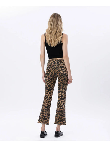 High Rise Leopard Print Kick Flare Jeans