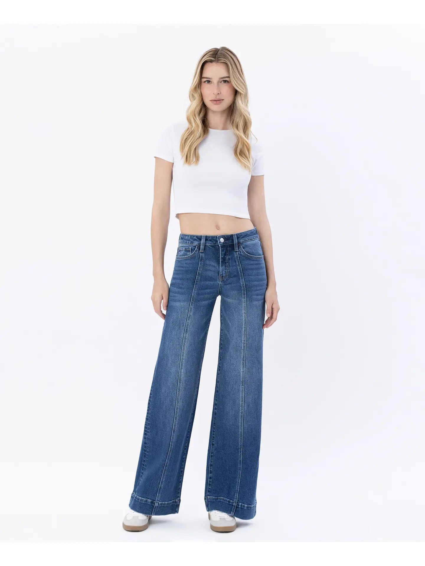High Rise Trouser Hem Wide Leg Jeans
