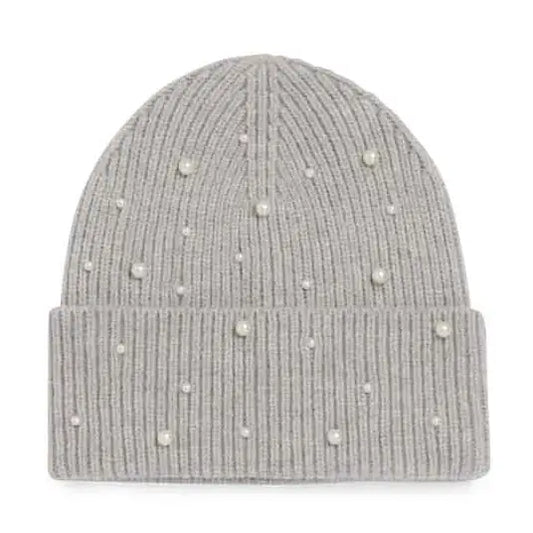 gray hat with pearls