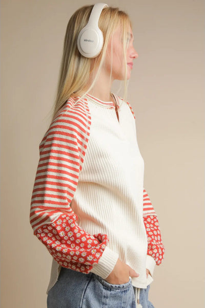 Floral & Stripe Knit Top