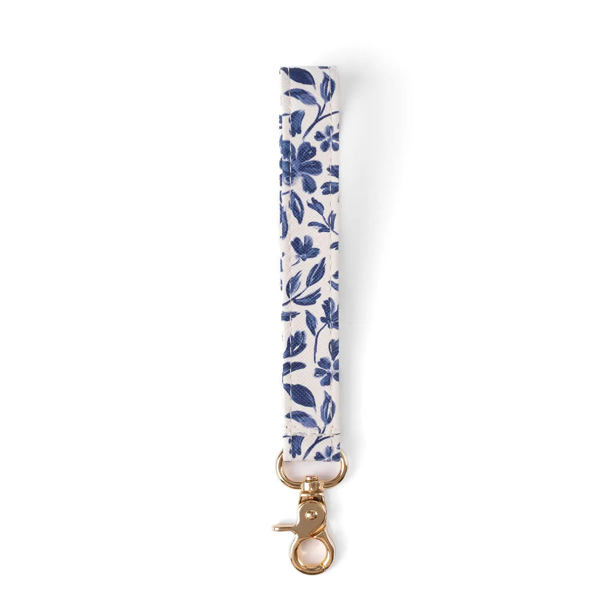 Floral patterned strap with gold clasp on a white background