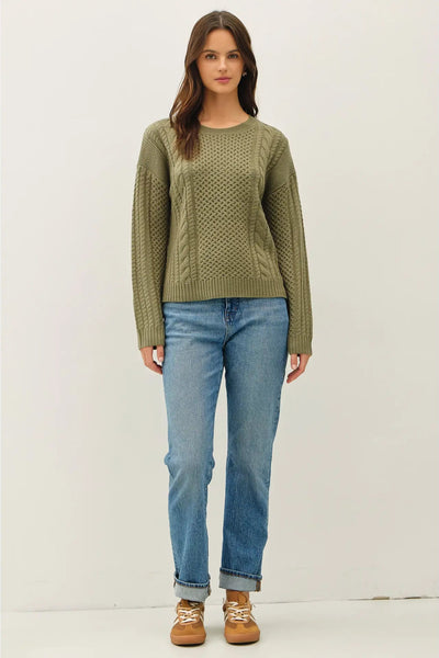 Classic Cable Knit Crewneck Sweater