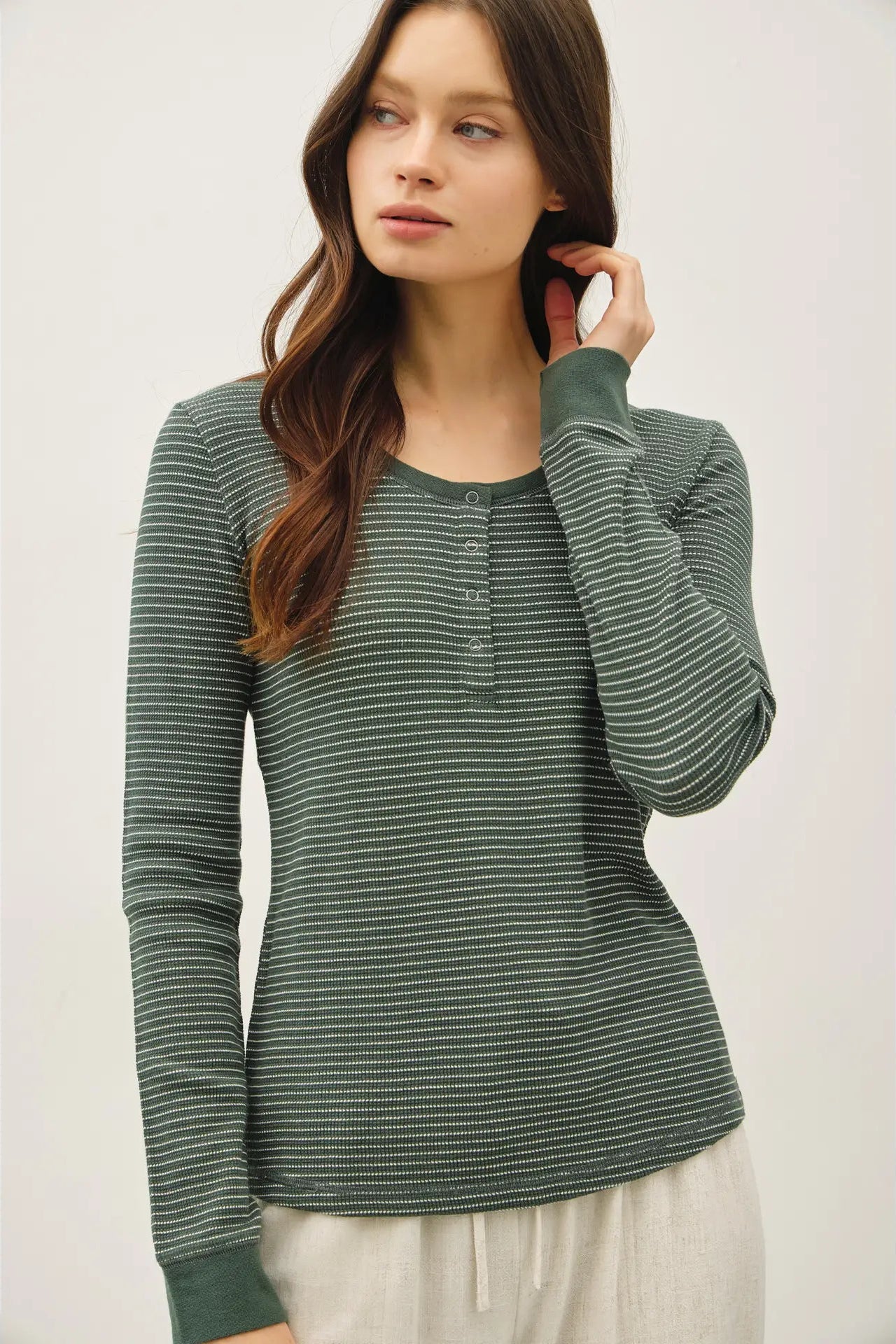 Stitched Thermal Henley Top