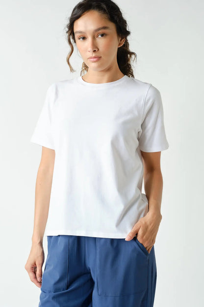 woman in tee and jeans
