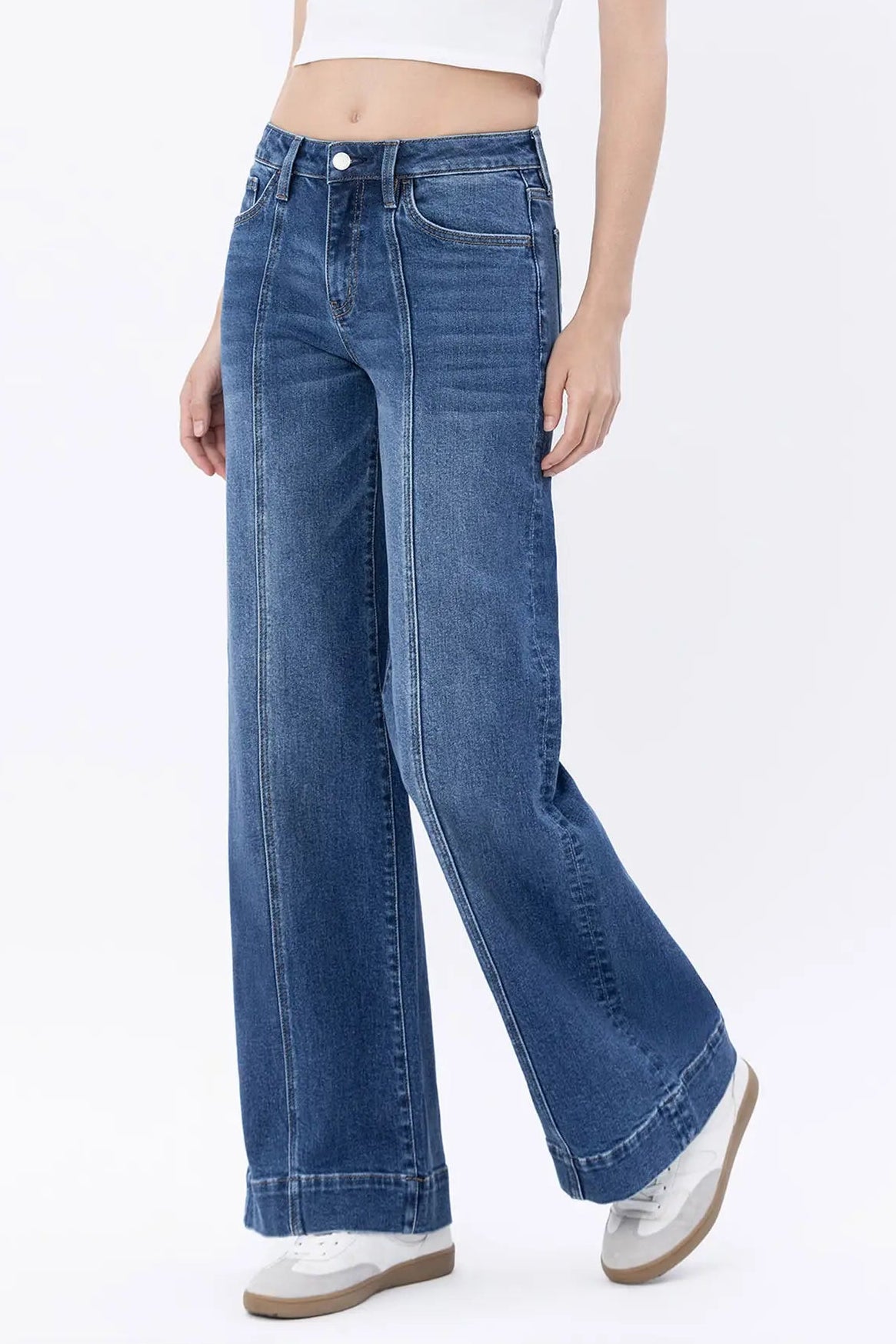 High Rise Trouser Hem Wide Leg Jeans