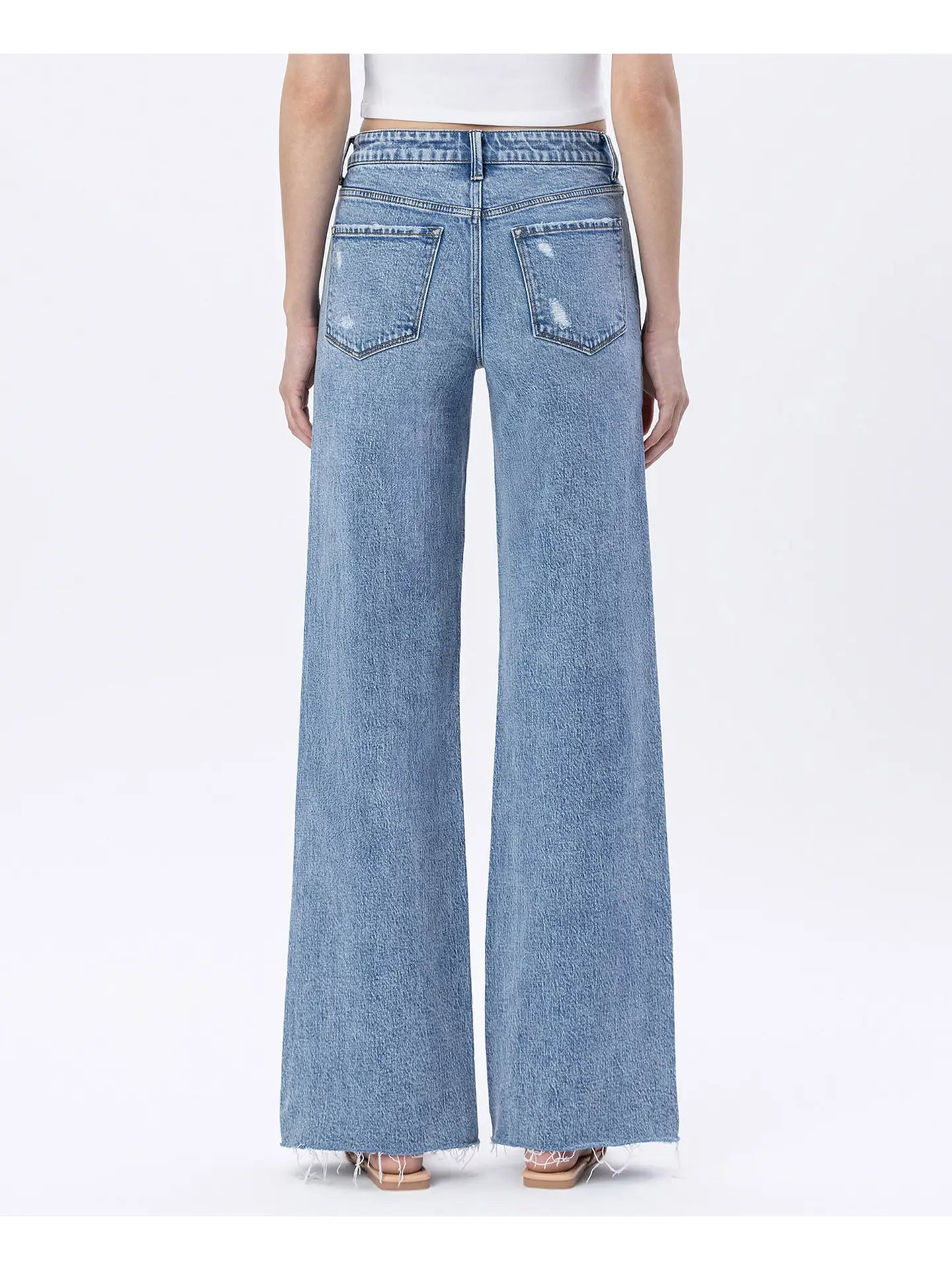 High Rise Raw Hem Wide Jeans