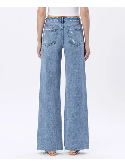 High Rise Raw Hem Wide Jeans