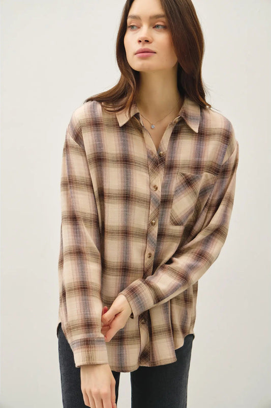 woman in plaid button down shirt 