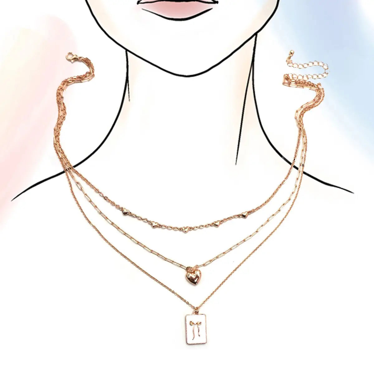 Square Bow Charm Layered Necklace