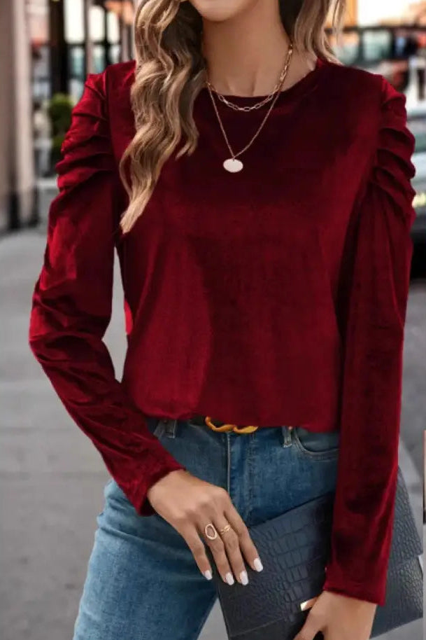 Velvet Puff Sleeve Top
