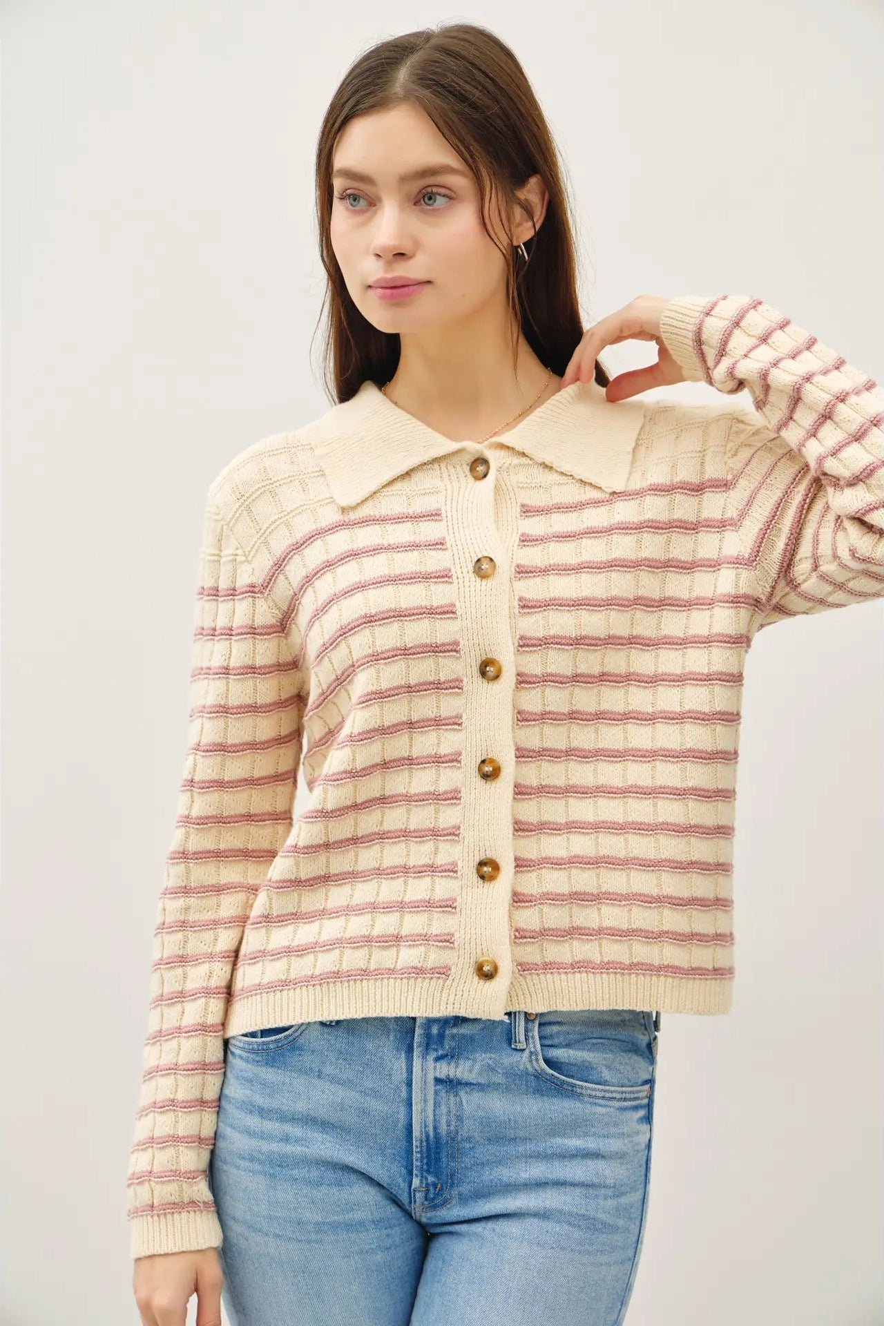 Collared Button Up Knit Cardigan