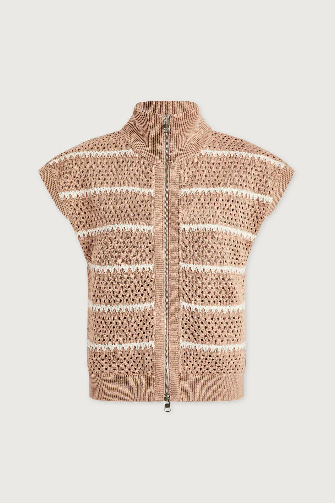 Knitted vest with a zipper on a light beige background