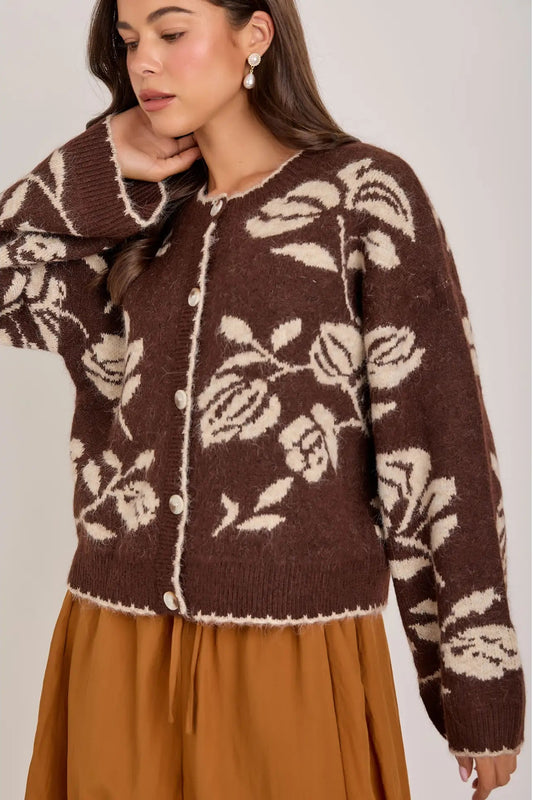 woman in floral cardi and skirt 