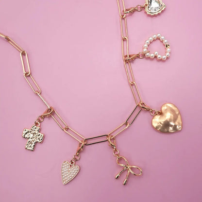 Bow Heart Removable Multi Charm Necklace