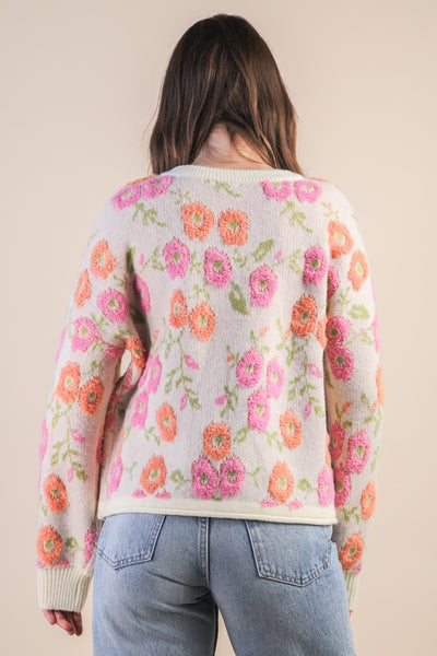 Floral Textured Knit Sweater