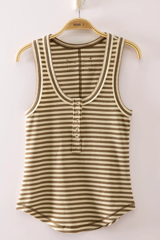 Striped tank top on a hanger against a white background
