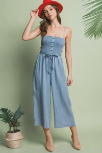Smocked Wide Leg Cropped Jumpsuit