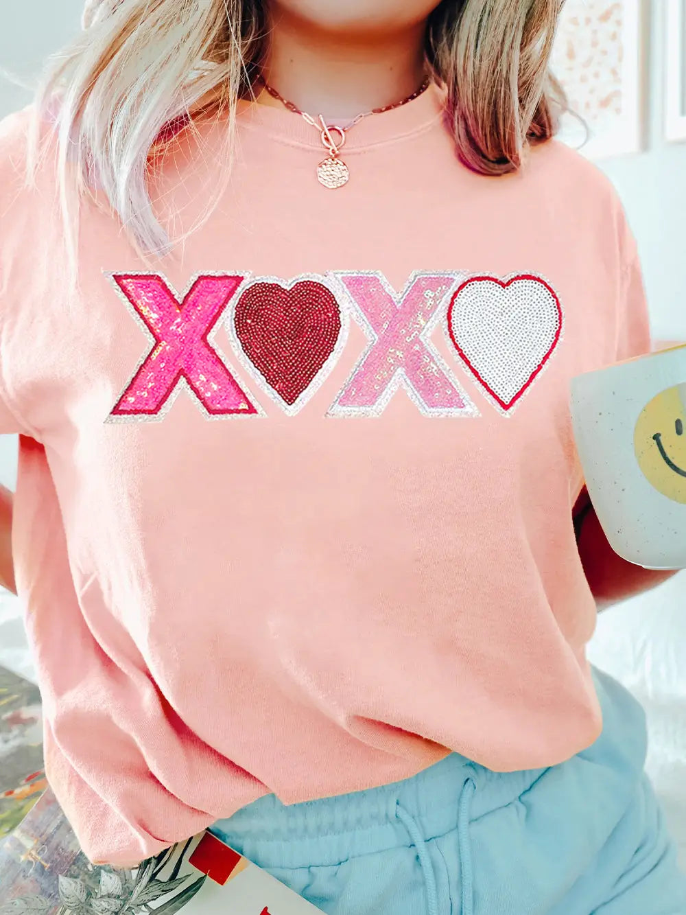 XOXO Sequin Heart Graphic Tee