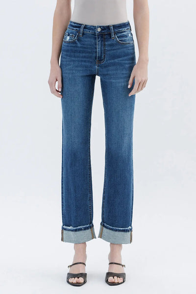 High Rise Cuffed Straight Jeans