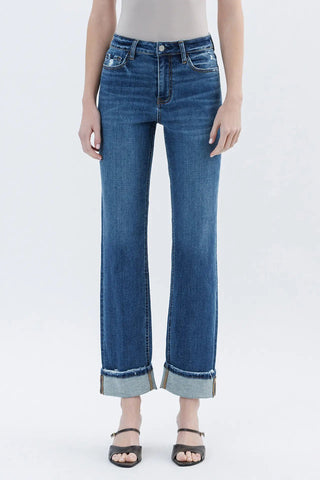 High Rise Cuffed Straight Jeans