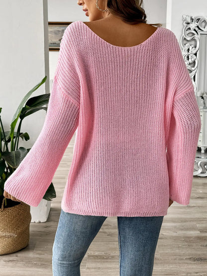 Bow Off-Shoulder Bell Sleeve Sweater