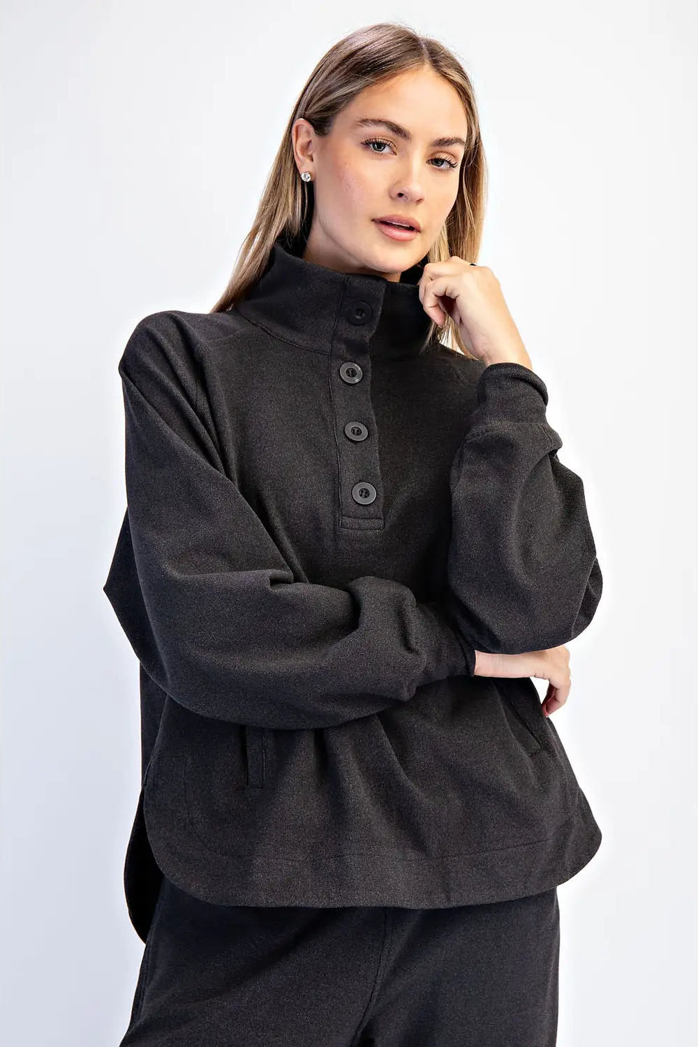 Brushed Rib Button Down Pullover