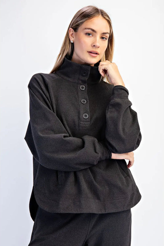 Brushed Rib Button Down Pullover