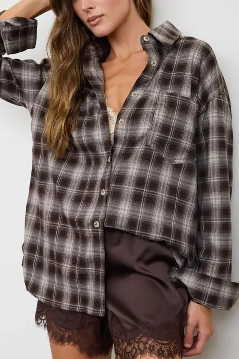 woman in button up shirt 