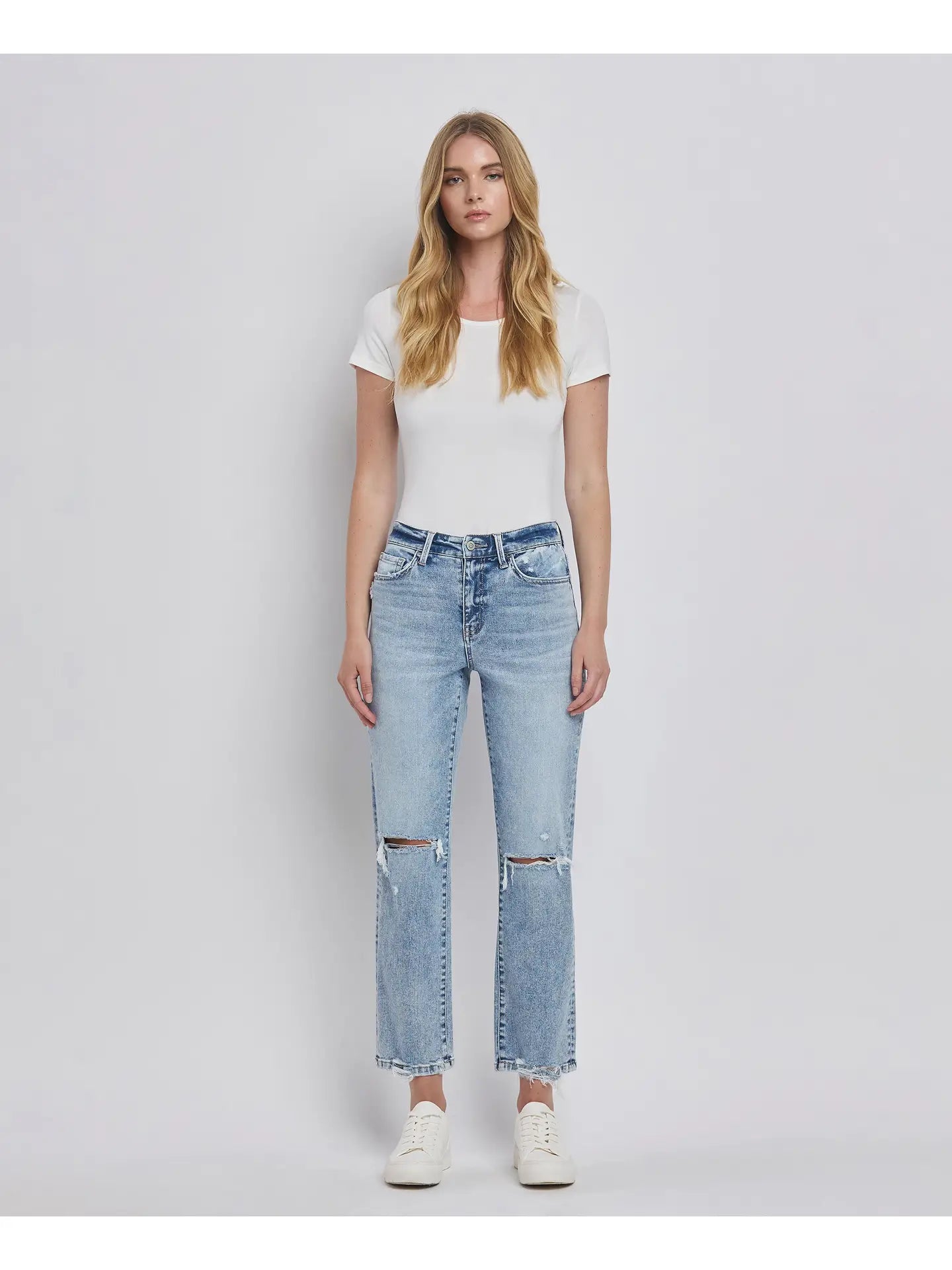 High Rise Distressed Crop Straight Jeans