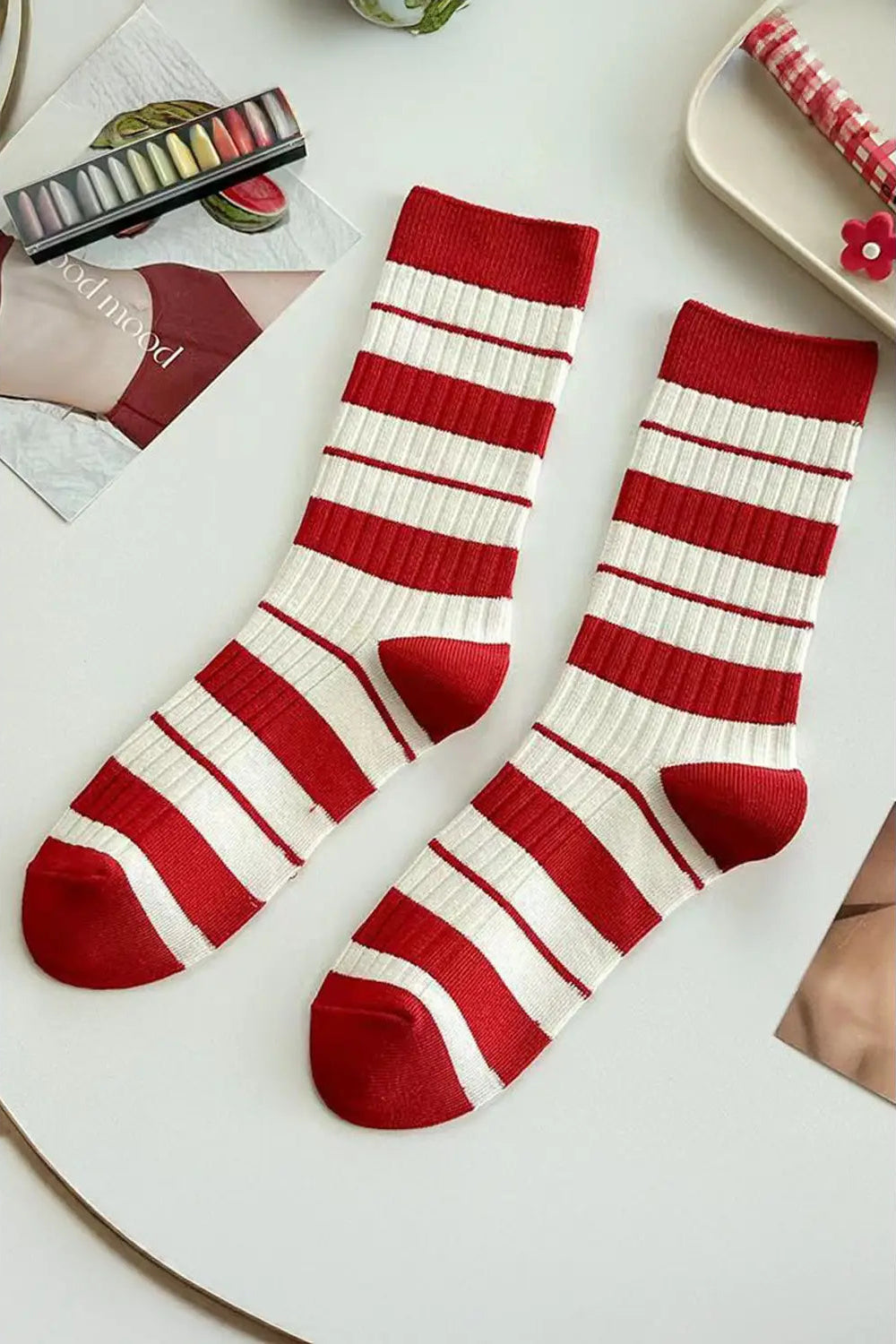 Christmas Color Block Ribbed Crew Socks