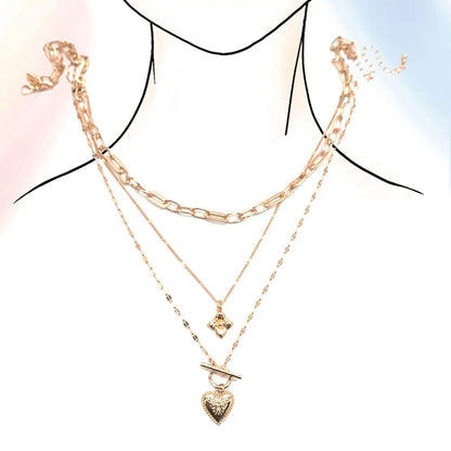 Flower Heart Toggle Multi Layered Necklace