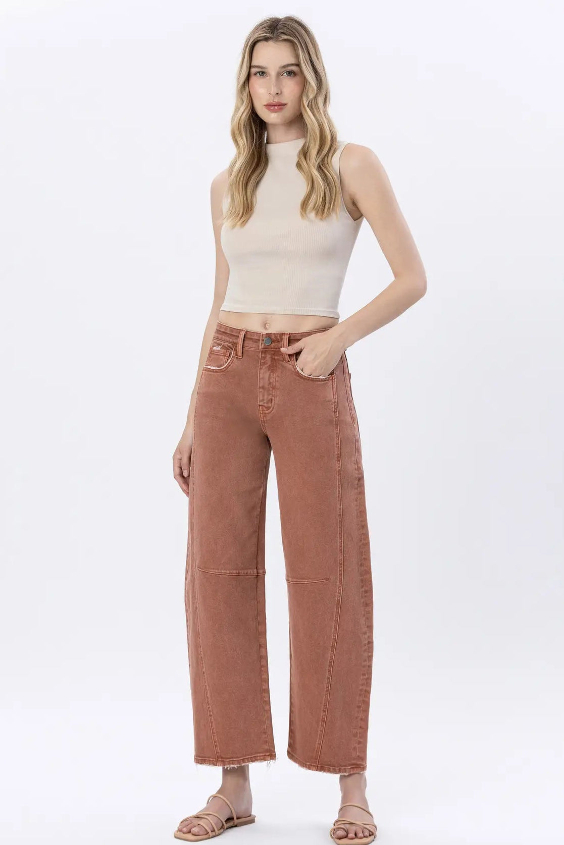 High Rise Twist Barrel Jeans