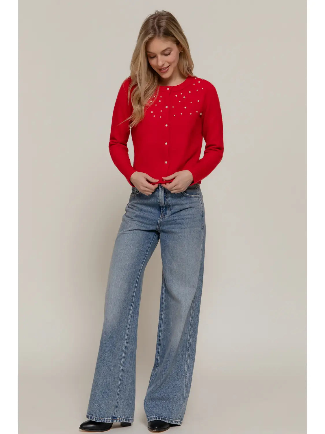 Pearl Embellished Sweater Cardigan