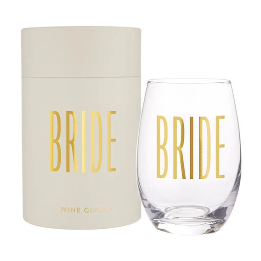 Gold Foil Stemless Wine Glass - Bride