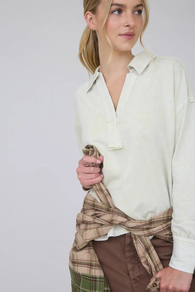 Washed Polo Knit Top