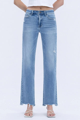 High Rise Distressed Hem Slim Wide Jeans